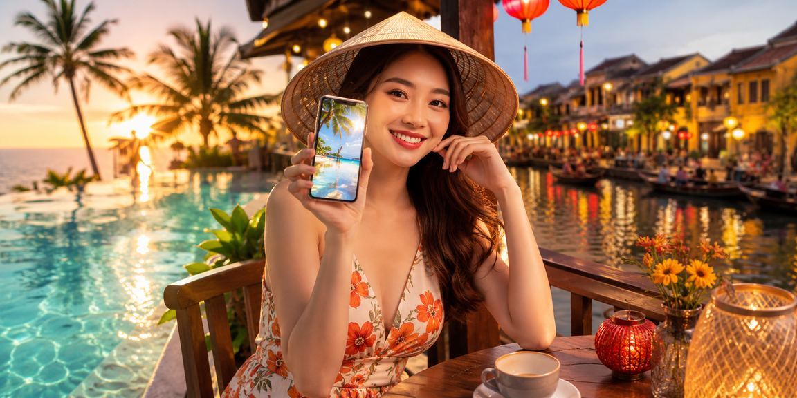 Người chơi cược thể thao bên ly cà phê tại Hội An